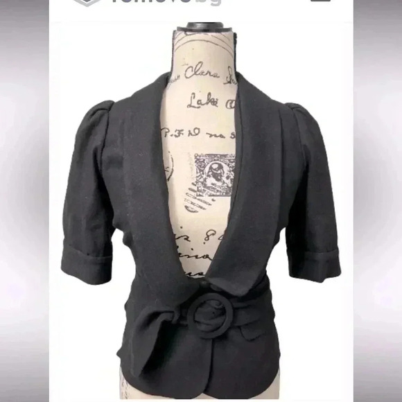 FOREVER 21 BLAZER CAP 3/4 SLEEVE BLACK WOOL  BELTED BLAZER SIZE MEDIUM - Picture 1 of 6